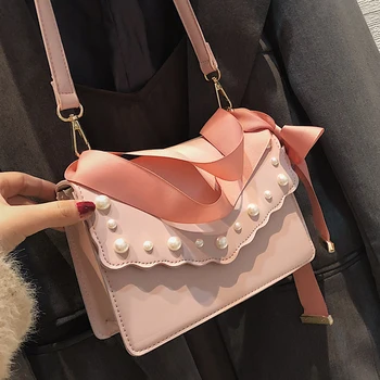 

Small square bag 2019 new pearl bag texture wild Messenger bag
