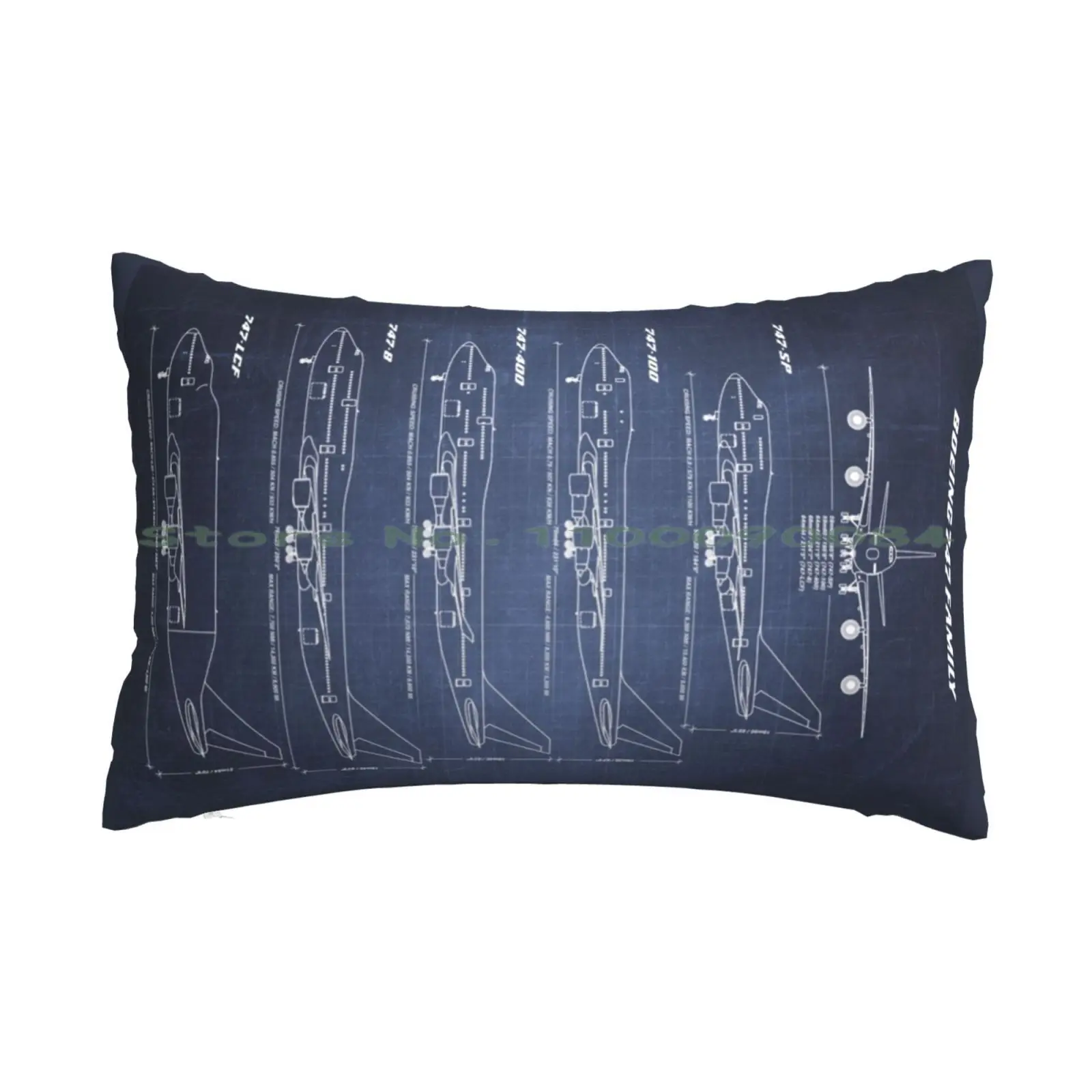 Boeing 747 Family Blueprint ( Dark Blue ) Pillow Case 20X30 50*75 Sofa Bedroom Boeing Jumbojet Jumbo Jet 747 Sp 747 100 747 400