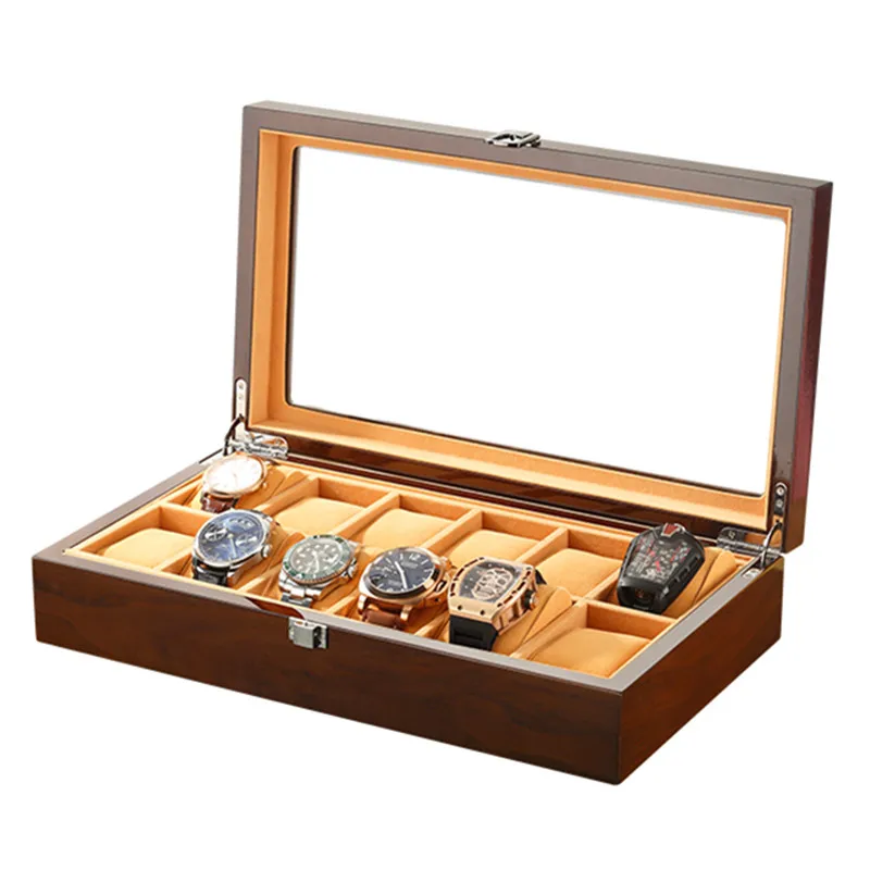 

Gorben Brown/Black Watch Box 12 Slots Practical Jewelry Watch Storage Organizer Cases Wood Watch Display Holder Case