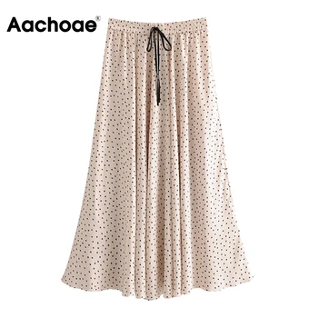 

Women Chic Polka Dot Midi Skirt 2020 Elastic High Waist Elegant Pleated Skirt Ladies Long Bow Tie Boho Skirts Faldas Largas