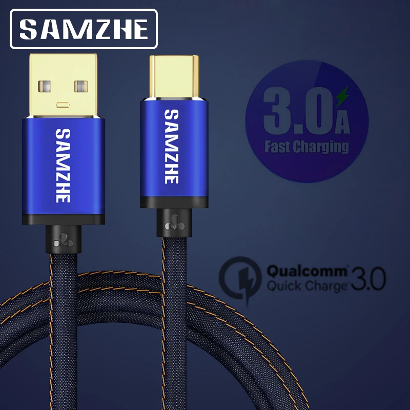 SAMZHE USB 2.0 Type C Cable Jeans Fabric 5V 3A Fast Charge Denim Braided Phone for Xiaomi Huawei Letv Samsung | Мобильные телефоны