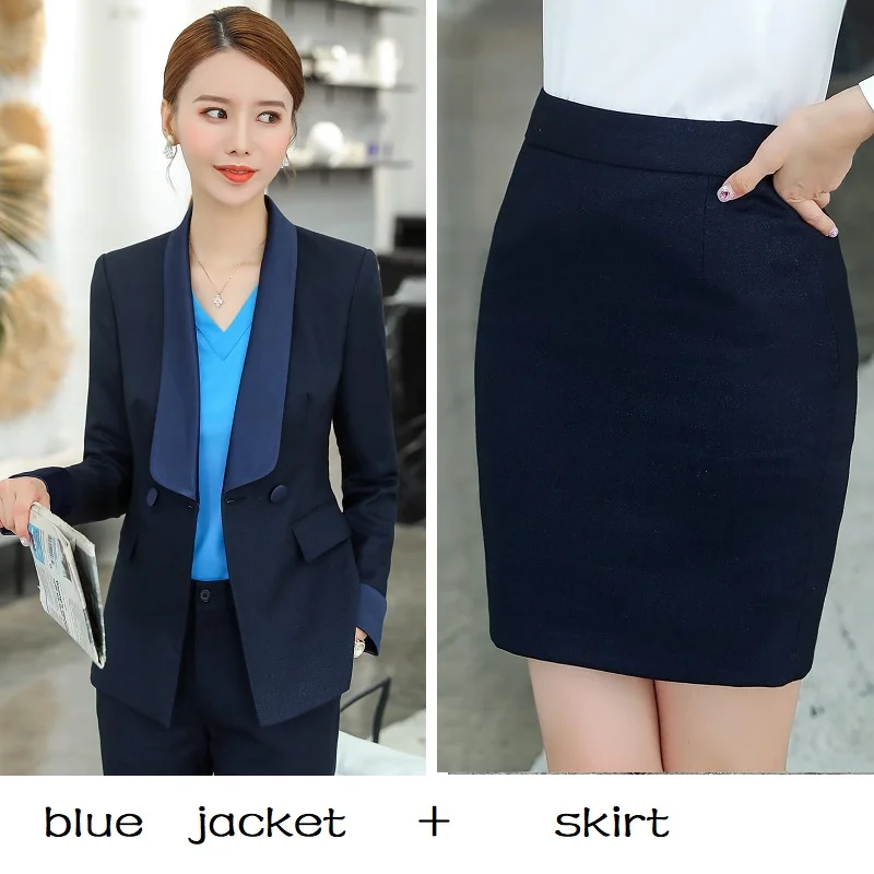 blue jacket skirt Женские костюмы, тонкие, Осень-зима, одноцветные, блейзеры, куртки, штаны, 2 предмета в комплекте, OL, официальные, женские, брючные костюмы, женские костюмы, костюмы 1520 - Цвет: blue jacket skirt