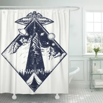 

UFO Tattoo and Invasion of Aliens Kidnap Human Mystical Shower Curtains Waterproof Polyester Fabric 60 x 72 inches with Hooks