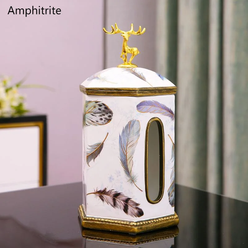 

Creative Gold Elk Tissue Box Resin Fabric Removable Paper Fabric House Decoration Restaurant Storage Box For Home Decoration