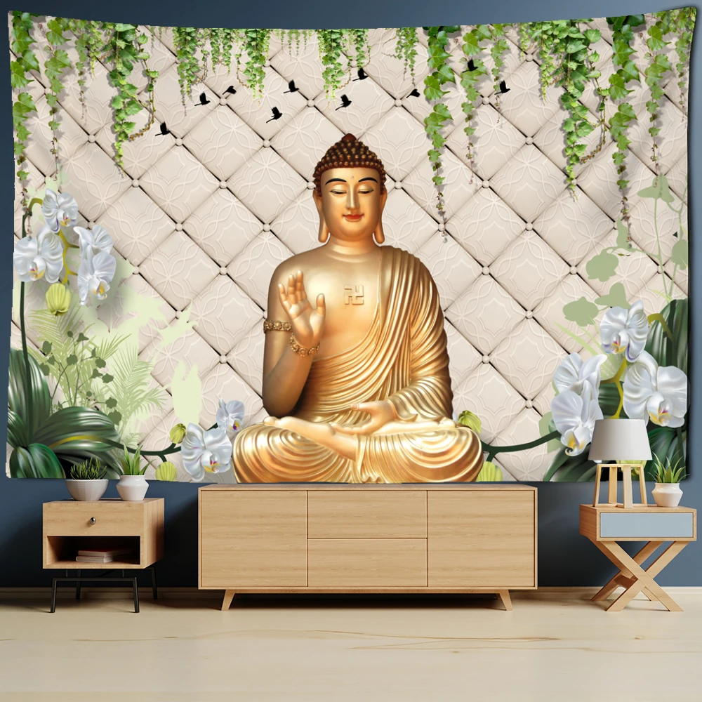 Tapiz colgante de pared de Buda indio, decoración de la habitación del hogar de arte mágico de ciencia ficción, Lotus bohemio, fe budista