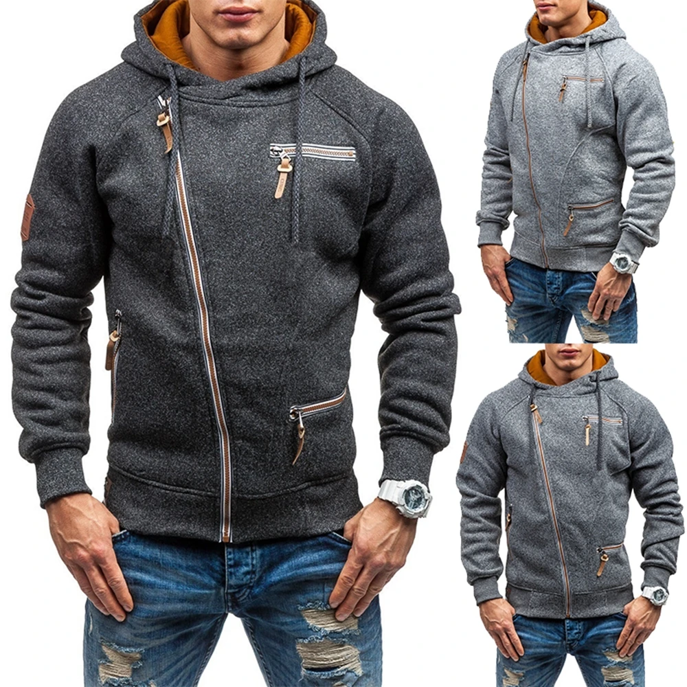 

Hoodies Men 2020 Winter New Fashion Casual Men In Solid Color Diagonal Zipper Hoodie Loose Sport Long Sleeve Men Hoodie
