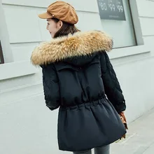 Осень и зима стиль пуховик женский короткий с капюшоном толстый пояс обнимающий корейский стиль модное женское пальто
