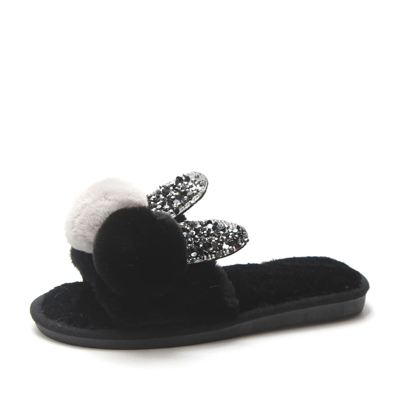 Женские зимние модные плюшевые домашние тапочки с помпонами теплые короткие