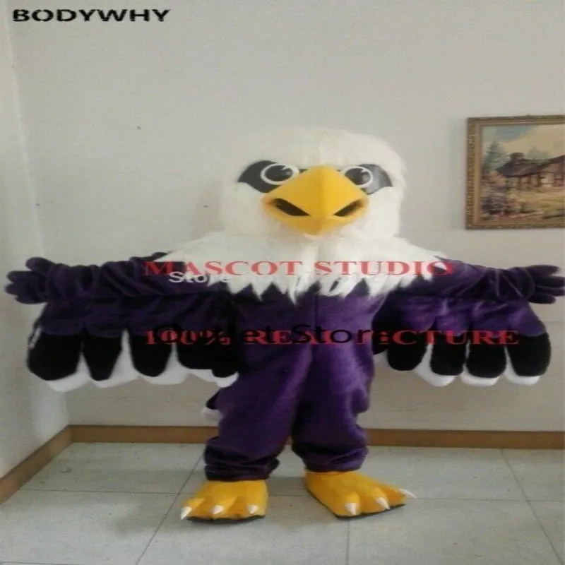 

Purple Eagle Mascot Costume Hawk Falcon Custom Fancy Dress Party Game Fursuit Outfits Carnival Halloween Xmas Easter Ad Clothes