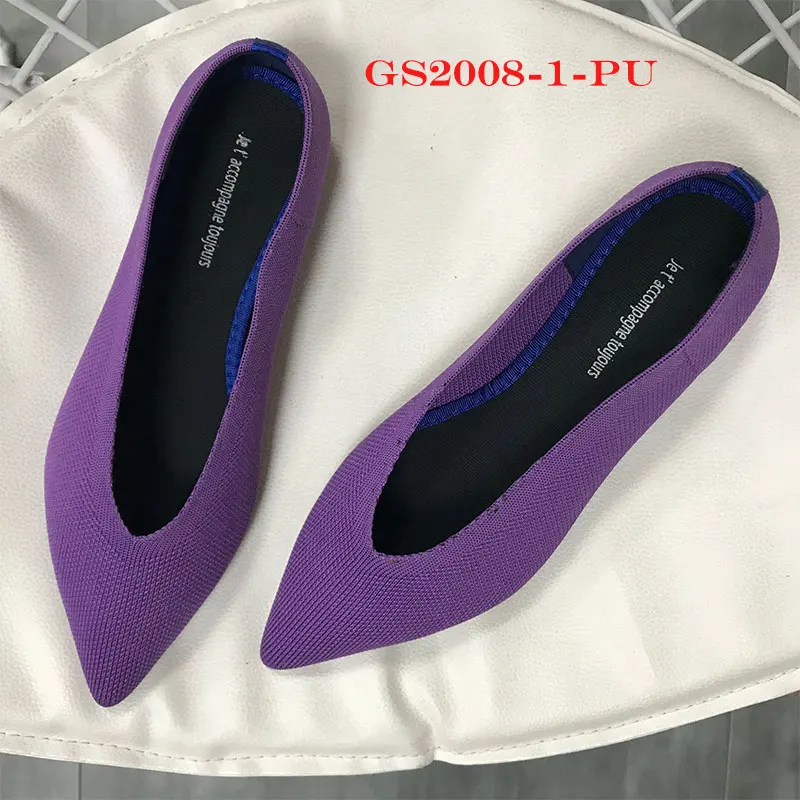 Женская повседневная обувь дышащая вязаная обувь на мягкой плоской подошве весенняя обувь на плоской подошве с острым закрытым носком, размер 35-40, Ballerine Femme - Цвет: 2008-1-Purple