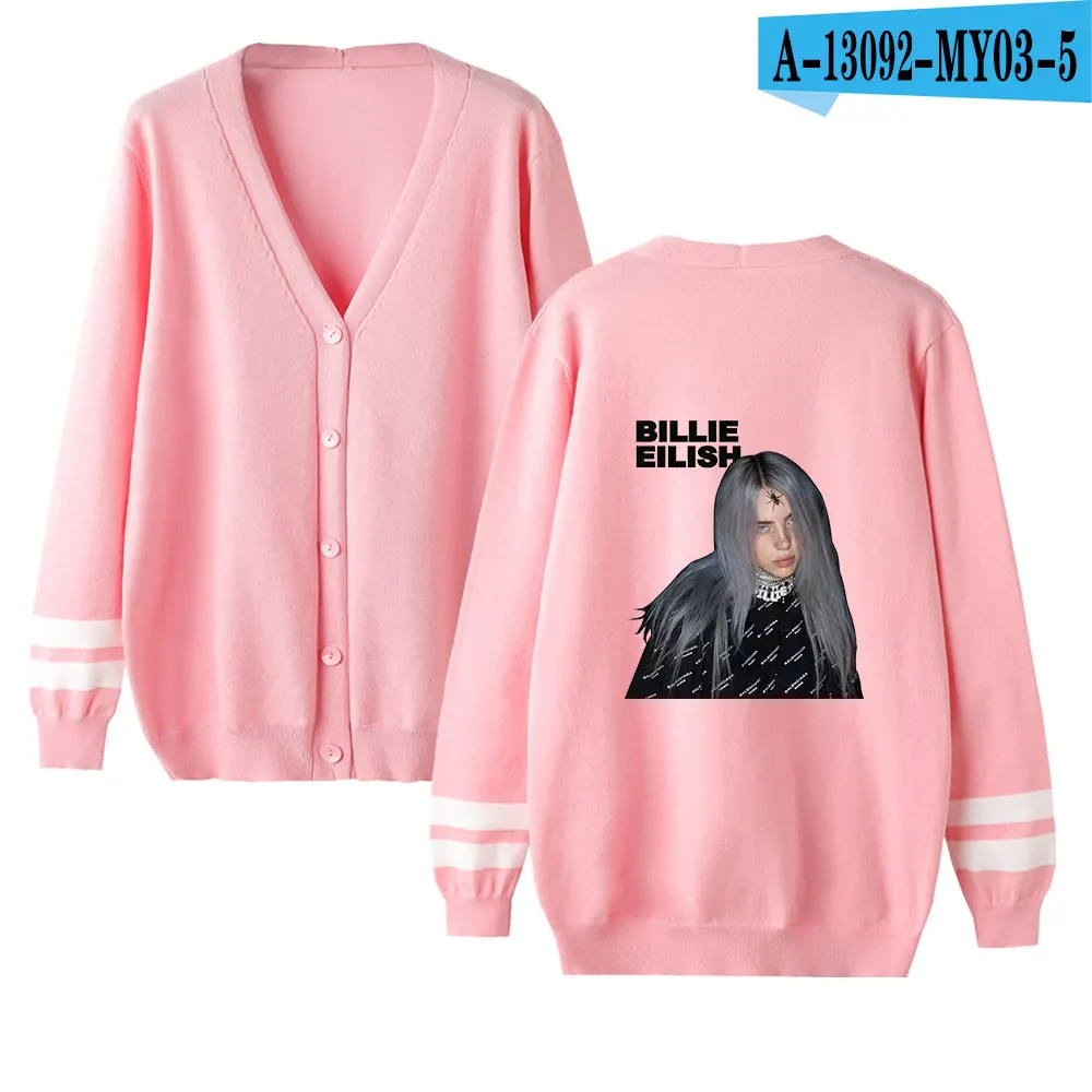 Billie Eilish женский/мужской осенний/Зимний женский вязаный кардиган размера плюс, пальто, Маленькая шаль, вязаная одежда в стиле хип-хоп, Billie Eilish, свитер - Цвет: pink