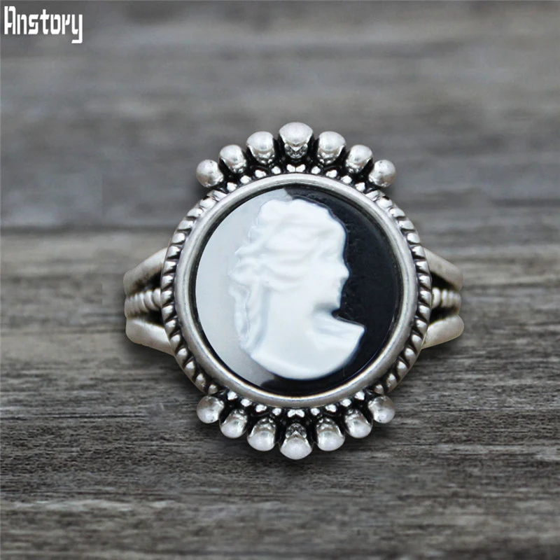 Круглое черно-белое женское кольцо-Камея для женщин Винтажное кольцо с хвостом