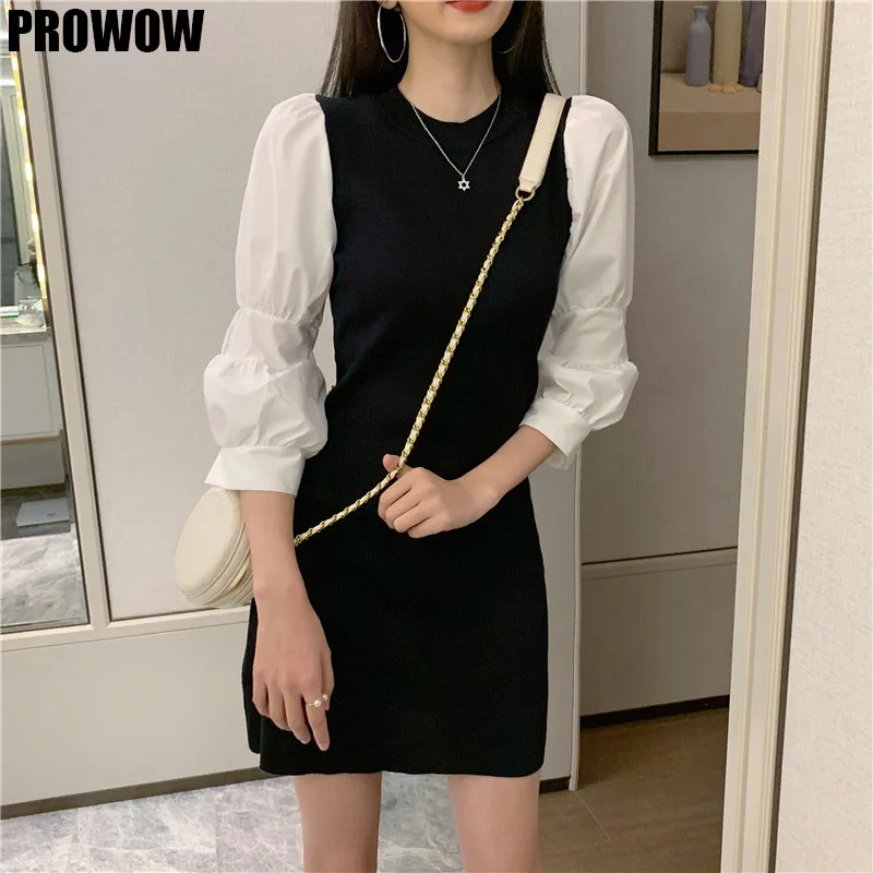 2020 Summer Korean Mini Party Dress Women Puff Sleeve Knit Dresses Elegant Vintage Pencil Dress Robe Vestidos De Festa