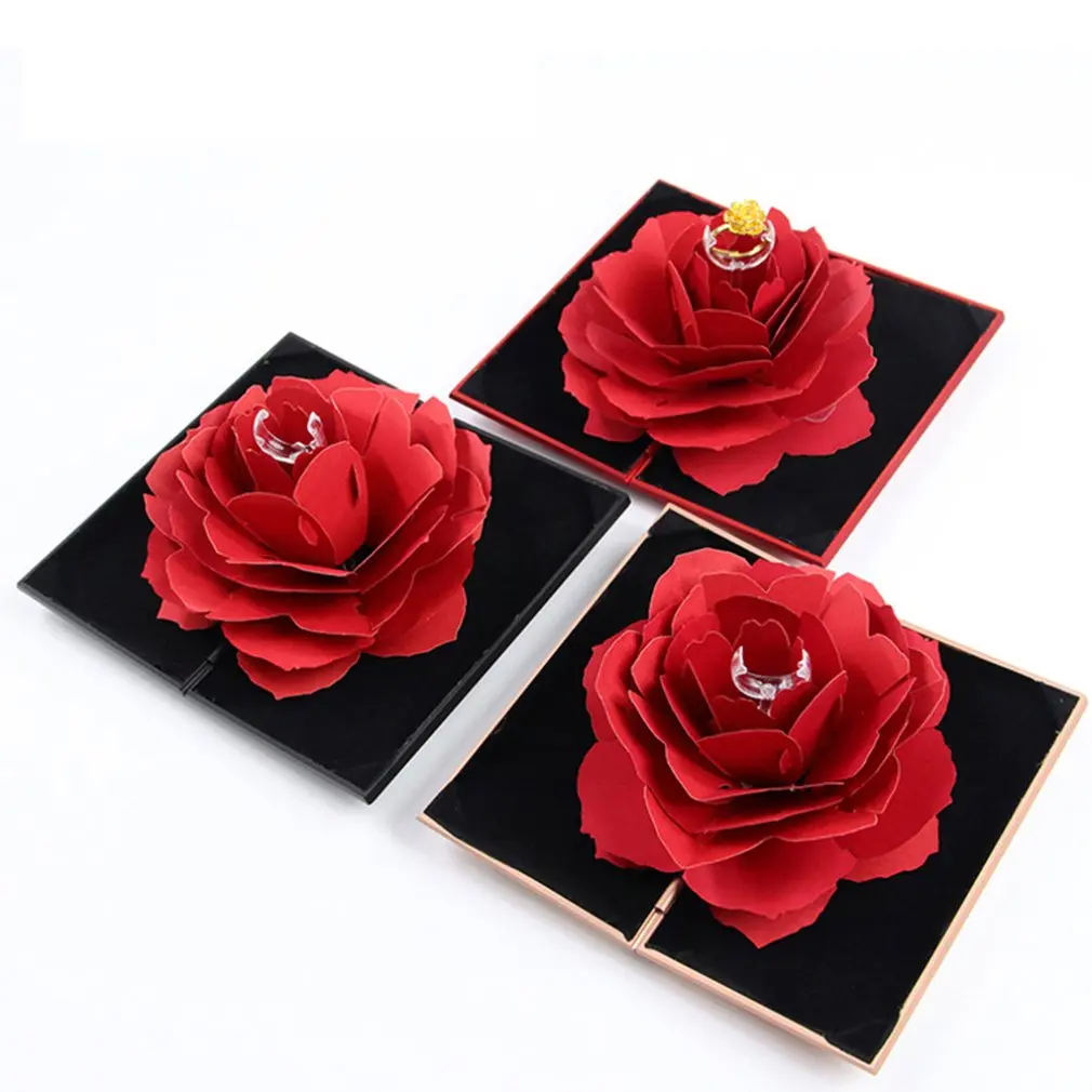 3D Elegant Rings Box Wedding Engagement Ring Rose Flower Gift Boxes For Jewelry Display Storage Holder Decor