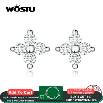 

WOSTU Flower Small Earrings 100% 925 Sterling Silver Dazzling Zircon Earrings For Women Statement 2019 Silver 925 Jewelry CQE648