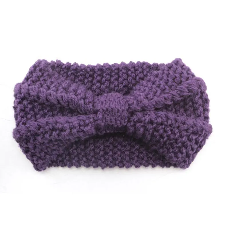 Style 3 purple Новинка; женская зимняя однотонная повязка на голову с большим бантом; вязаная шерстяная теплая шерстяная повязка на голову ручной работы; Широкий Бант; diadema mujer - Цвет: Style 3 purple