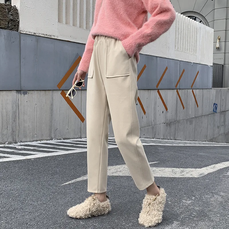 

Photo Shoot K18 #420G Star of Winter Thick Grandma Pants Woolen Baggy Pants Short-height Significantly Higher Capri Pants