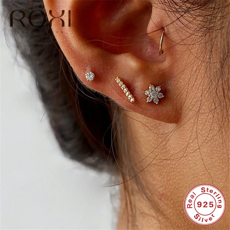 ROXI простые 925 пробы серебряные серьги-гвоздики для женщин и девочек, прозрачные CZ тонкие крошечные серьги-гвоздики, минималистичные ювелирные изделия, свадебные серьги