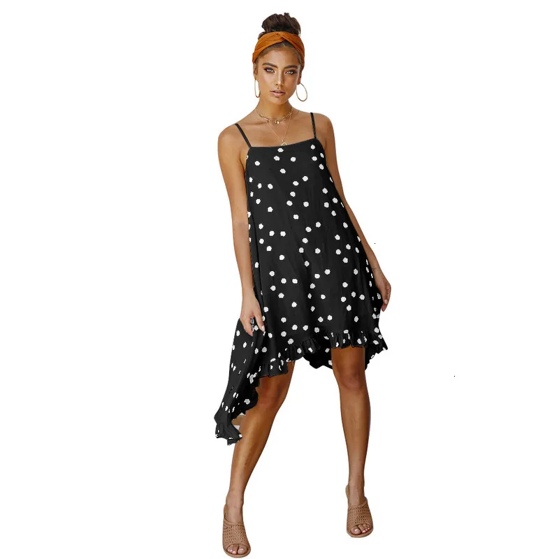 

Zomer Polka Dot Jurk 2019 Asymmetrische Vrouwen Boho Jurken Spaghetti Strap Sleeveless Chiffon Lange Strand Vestidos