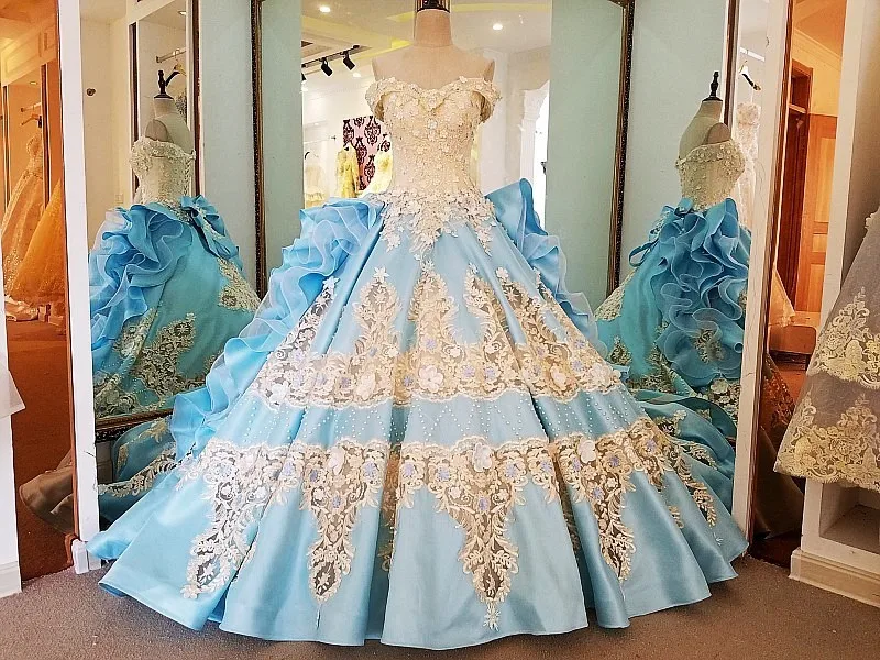 

Off the Shoulder Blue Prom Dresses Corset Back Court Costume Lace Princess 16 Sweet Girls Evening Party Gowns Cosplay outfit