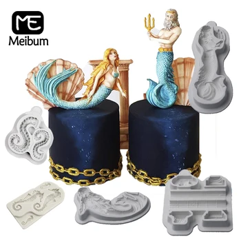 

Sea Theme Cake Decorating Molds Mermaid Neptune Columns Fondant Silicone Mould Paste Craft Dessert Baking Pastry Clay Form