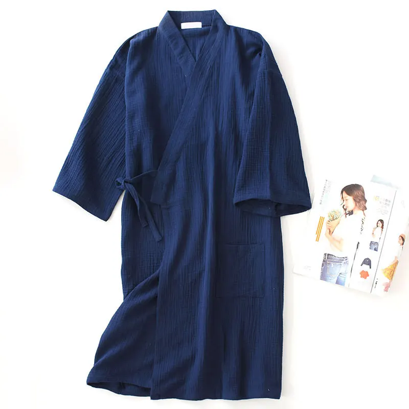 Autumn 100% Cotton Crepe Double Gauze Japanese Kimono Robe Womens Robes Sleepwear Couple Dressing Gown Long Wedding Pajamas