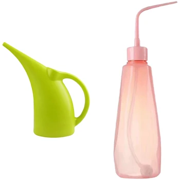 

1 Pcs Plastic Watering Can, Elephant Watering Can & 2 Pcs Plant Flower Succulent Watering Can Squeeze Bottle 480ML,Pink