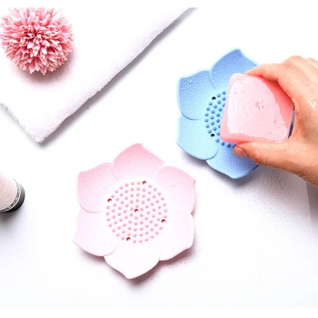

Flexible Lotus Flower Silicone Plates Bathroom Gadgets Shower Soap Box Soap Dish Storage Bath Tray Drain Soap Holder Soap Saver