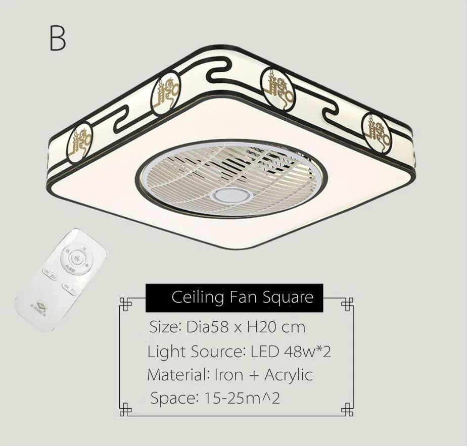 Китайский веер свет Спальня исследование Гостиная светодиоидное Освещение Современный простой потолочный Люстра-вентилятор - Цвет корпуса: B