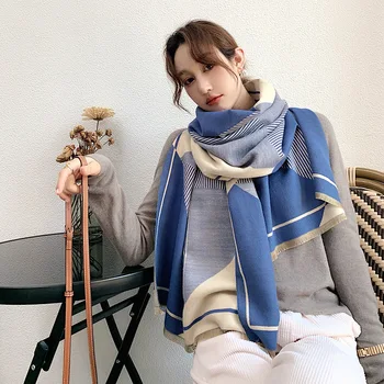 

New style Fashion Thickened wool Beach towel Autumn lady seaside soft Cashmere scarf winter popular stripe print warmth Shawls