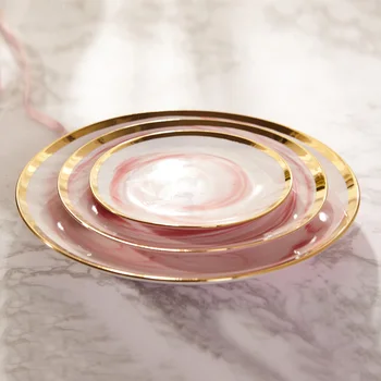 

Nordic Round Plate Marble Pattern Steak Plates Spoon Fork Set Phnom Penh Ceramic Tableware Western Food Plate Dishes