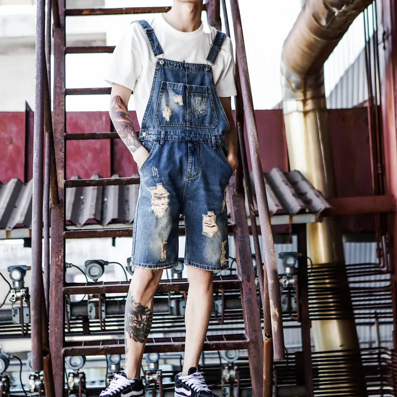 

Men's Pants Men's Denim One-piece Shorts Men's Summer Japanese Holes Overalls Jumpsuits Size S-4XL 5XL