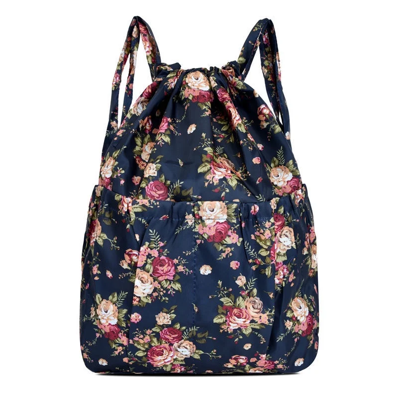 2022 Fashion Vintage Drawstring Backpacks Women Large Capacity Flower Ethnic Style Waterproof Nylon Rucksack Shoulders Backpacks 