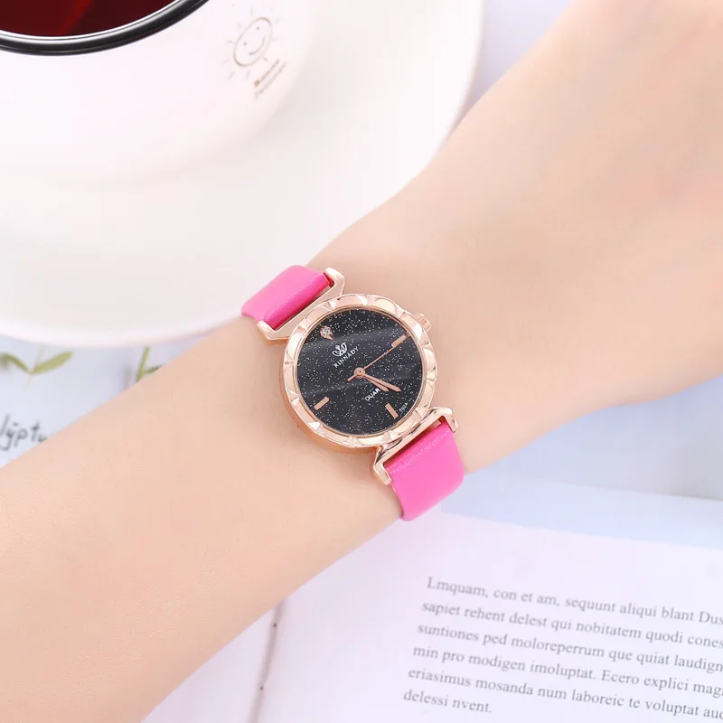 

Hot Sales Leather Strap Article Ding Fashionable Watch Students Simple Diamond Set Watch