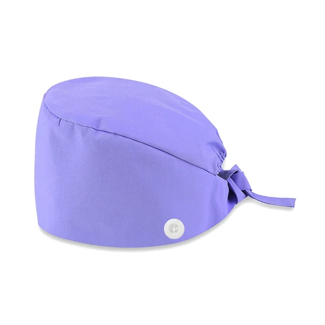 Solid Scrub Cap with Buttons Bouffant Hat for Women Men Wearing Protect Ears Work Hat Huniform Accessories gorro medico mujer I