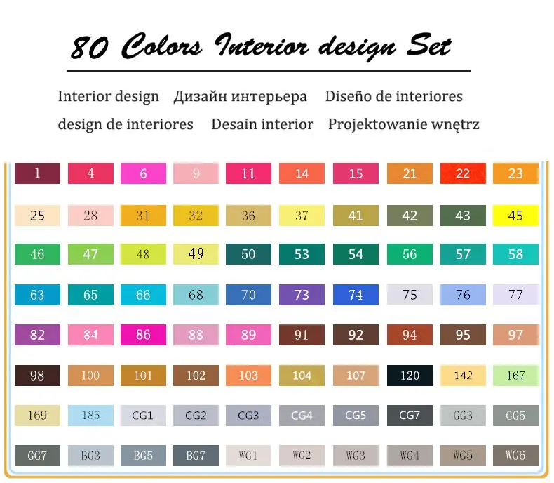 80-Interior-Set TOUCHNEW 30/40/60/80 художественные маркеры на спиртовой основе с двойным наконечником для профессионального рисования, манги, скетчинга, дизайна - Цвет: 80-Interior-Set