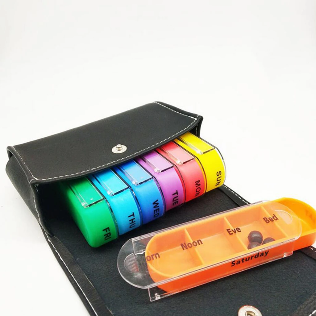 Черный ПУ кошелек для путешествий таблетки коробочка для медицинских целей планшет ящик-органайзер для хранения в течение 7 дней