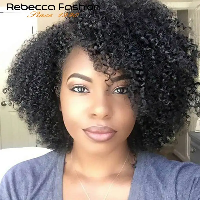 Rebecca часть кружева спереди короткий боб парик афро кудрявый вьющиеся человеческие волосы парики предварительно выщипанные отбеленные узлы Remy бразильские человеческие волосы парик