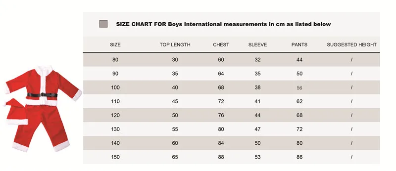 Size Chart For Boys