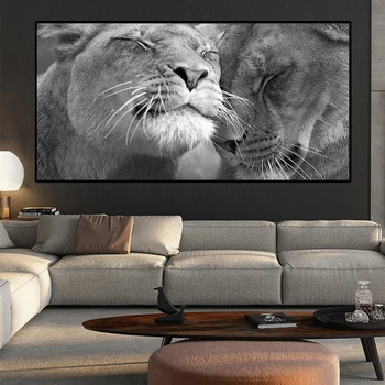 

Lions Head to Head Black and White Canvas Art Painting Posters and Prints Scandinavian Cuadros Wall Art Picture for Living Room