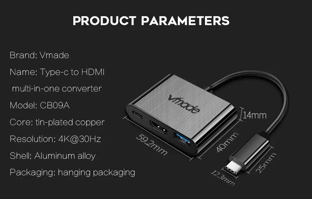 Vmade usb type C к HDMI адаптер USB 3,0 USB-C к HDMI адаптер мужчин и женщин конвертер для MacBook2016/huawei Matebook/Smasung
