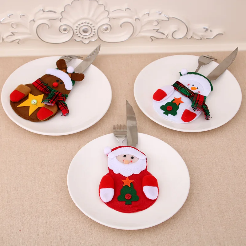 Cute Christmas Santa Holder Dinner Table Decor Cutlery Silverware Bag Pockets