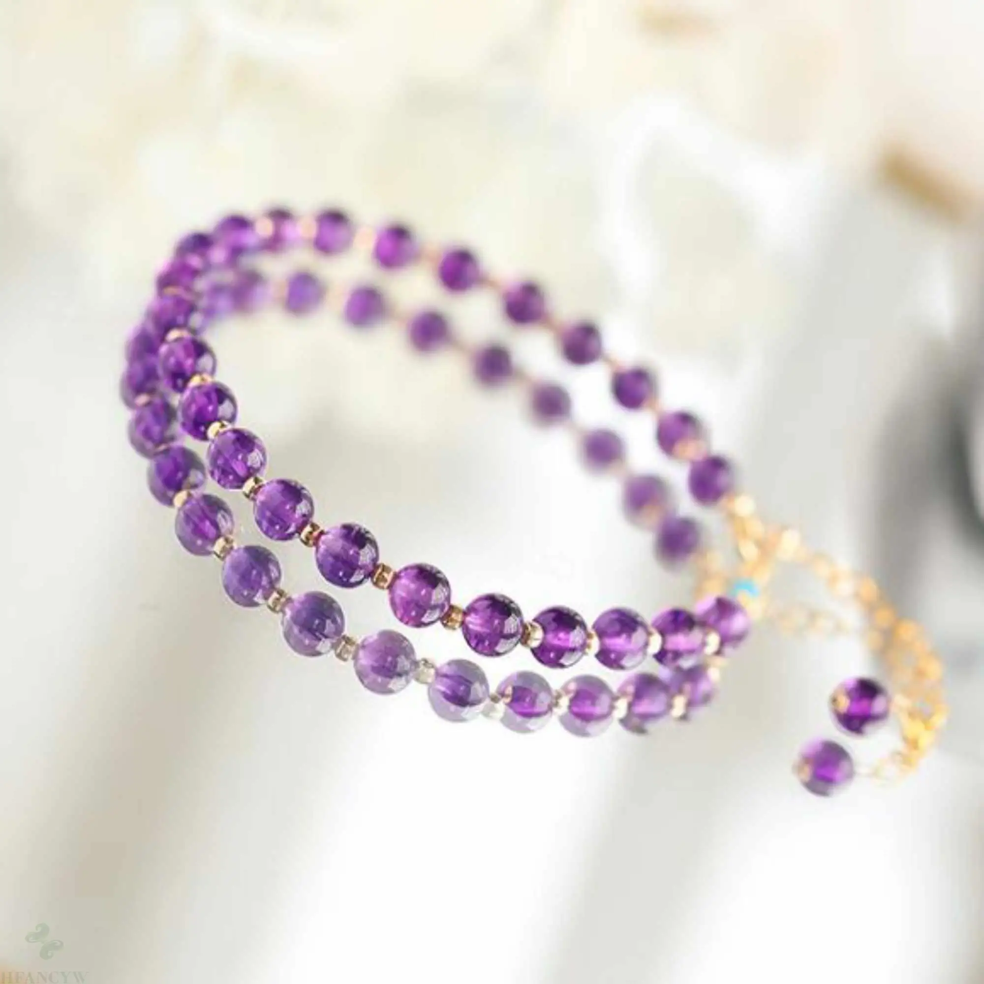 Beautiful Natural amethyst beads handmade 14K gold bracelet gift Party Diy Classic Hook FOOL'S DAY Fashion Lucky Women New Year