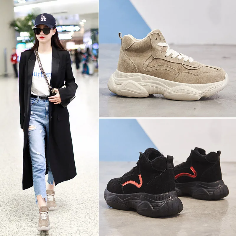 

2018 Autumn & Winter New Style Hip Hop Fashion plus Velvet Hight-top Athletic Shoes Women's Korean-style Versatile INS Super Fir
