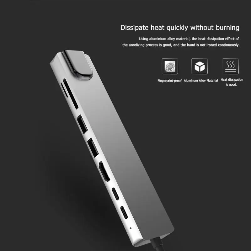 8 в 1 док-станция type-C USB 3,1 концентратор 4K HDMI PD type-C RJ45 2 USB 3,0 карта памяти конвертер для интерфейса type-C ноутбука