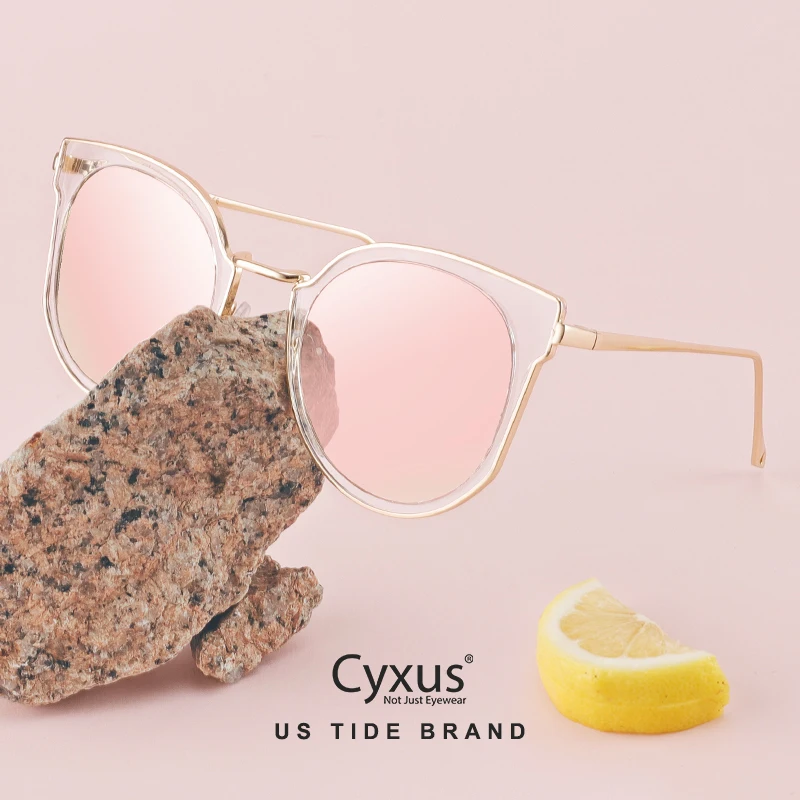 Cyxus Модные солнцезащитные очки кошачий глаз женские Ретро прозрачные Брендовые