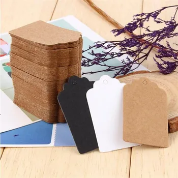 

100pcs Packaging Label DIY Kraft Tags Brown /Black/White Kraft Paper Tags Gift Wrapping Label Hang Tags Wedding Gift Decorating