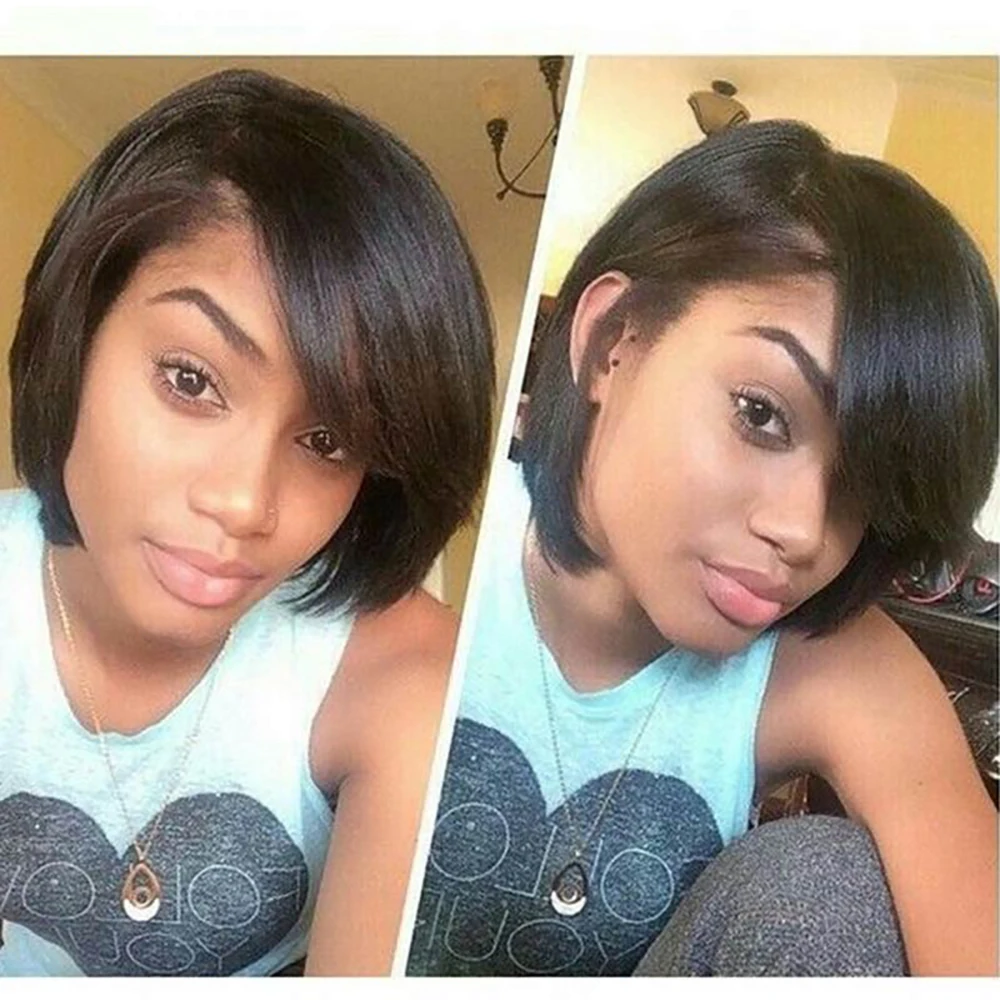 Pixie Cut Short Human Hair Wig With Bangs Straight Bob Short Human Hair Wigs Ombre Color 99j Full Machine Wigs For Black Women Pixie Cut Short Human Hair Wig With Bangs Straight Bob Short Human Hair Wigs Ombre Color 99j Full Machine Wigs For Black Women