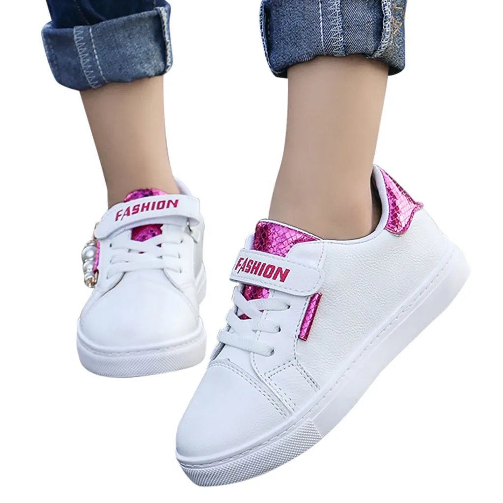 JAYCOSIN/модные белые кроссовки для маленьких девочек; Осенняя детская качественная кожаная спортивная обувь; детские Нескользящие кроссовки с украшением из жемчуга