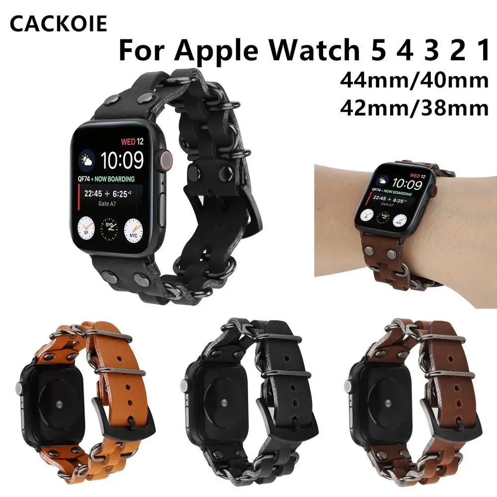 Retro leather iron buckle strap for Apple Watch series 5 4 3 2 44mm 40mm 42mm 1